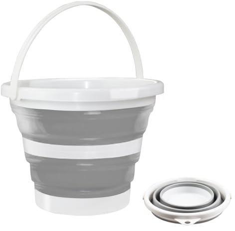 Qcdou Collapsible Bucket 3L, Portable Silicone Folding Bucket With Handles | Plastic Car Wash Buckets, Collapsible Buckets, Water Basket, Multi-Purpose Bin for Cleaning Fishing Camping, Home(Grey)