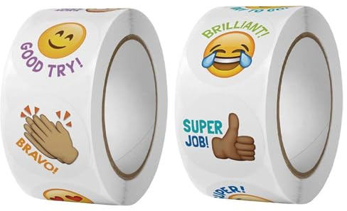Gelbe Smiley Aufkleber, 2 Rollen Rund Glückliches Gesicht Aufkleber, Motivationsaufkleber Belohnungsaufkleber für Lehrer und Schüler, Lehrerbedarf für Unterricht und DIY