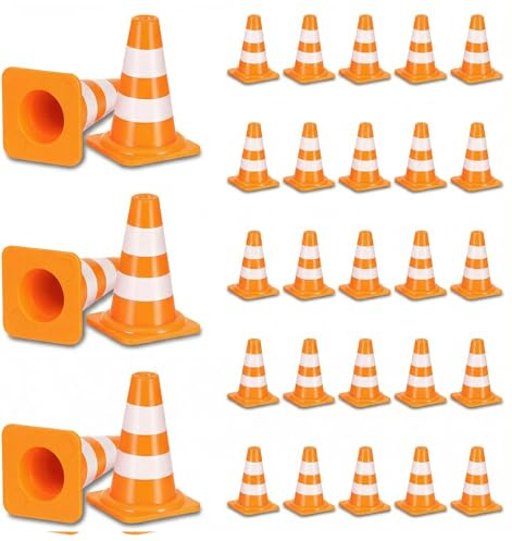 ValueBargain 30 Pcs Mini Cones, Mini ABS Plastic Traffic Cones, Tiny Simulation Road Cones for Toy, Micro Landscape, Model Scene, and DIY Traffic Play