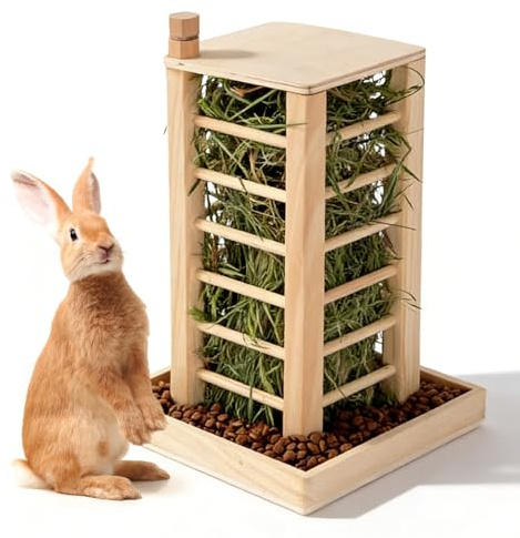 Nimblyne höurrack marsvin, 36 x 24 x 24 cm hörack kanin av naturligt trä, för marsvin anin, chinchilla, kaniner och hamstrar, kaniner tillbehör kanintillbehör