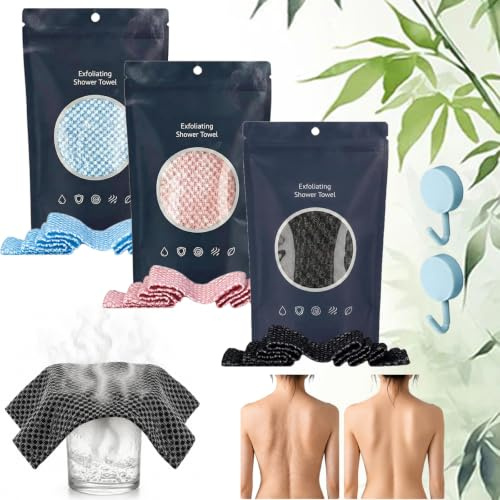 Serviette De Douche Exfoliante, En Fibres De Bambou et Charbon Actif, Serviette Exfoliant Pour Corps, Séchage Rapide, Pour Les Peaux Sensibles Et Rugueuses, Portable et Unisexe (3pcs)