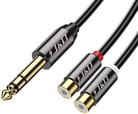 J&D 6.35 mm to 2RCA Cable, Gold Plated Copper Shell Heavy Duty 6.35mm 1/4 inch Male TRS to Stereo 2 RCA Female Splitter Audio Adapter Cable, 25CM