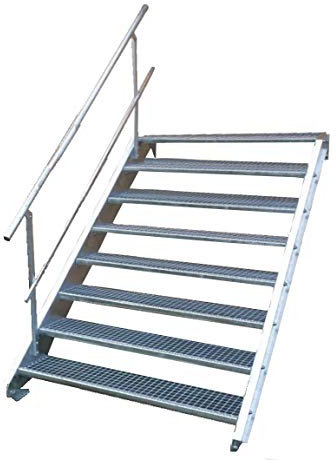 Stahltreppe Industrietreppe Aussentreppe Treppe 8 Stufen-Breite 100cm Variable Geschosshöhe 120-160cm mit einseitigem Geländer
