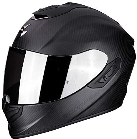 Scorpion EXO-1400 Solid Integralhelm schwarz matt Carbon für Roller Motorrad mit einziehbarem SpeedView Solar Visier Außenschale TCT (XXL)