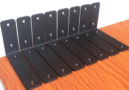 8 Pack - L 6 x H 4 x W1.5, 5mm Thick Black L Shelf Bracket, Iron Shelf Brackets, Metal Shelf Brackets, Floating Shelf, Shelf Supports with Screws