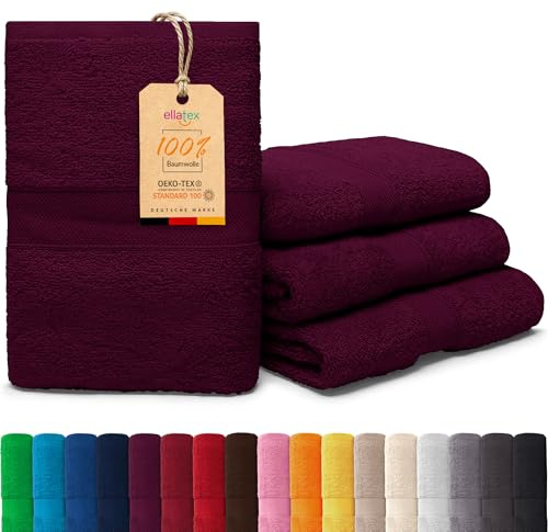 EllaTex Paris 4er Set Handtücher 50x100 cm – 100% Baumwolle, 500 g/m² Frottier, flauschig, Farbe: Brombeere