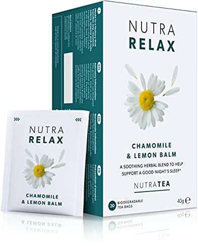 Nutra Tea NUTRARELAX, Schlaftee fördert den Einschlafvorgang, Entspannungs Tee für ein geistiges & körperliches Wohlbefinden, 40 wiederverwendbare Teebeutel, Nerventee mit Kamille & Zitronenmelisse