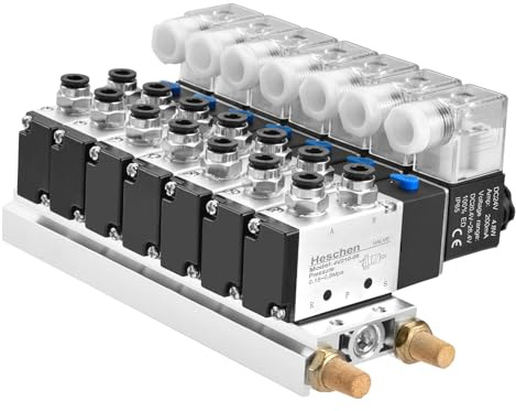 Heschen Electroválvula neumática eléctrica 7 4V210-08 DC 24 V PT1/4 5 vías 2 posiciones distribuidor silenciador bajo montaje rápido Set