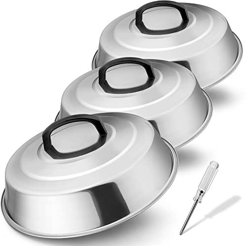 12 Inch Basting Cover for Griddle, Leonyo 3 Pack Cheese Melting Dome, Stainless Steel Round Steam Dome Lid Griddle Accessories for Outdoor BBQ Flat Top Grill Kitchen Cooking - Dishwasher Safe