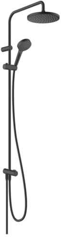 hansgrohe Vernis Blend - Duschsystem ohne Armatur, Regendusche (205 mm) mit Umsteller, Handbrause (2 Strahlarten), Schlauch, Brausestange und runder Kopfbrause (1 Strahlart), Mattschwarz, 26272670