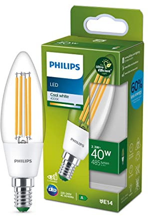 Philips LED Classic ultraeffiziente E14 Lampe (40 W), LED Lampe mit kaltweißem Licht, energiesparende Lampe mit langer Nutzlebensdauer, Energieeffizienzklasse A
