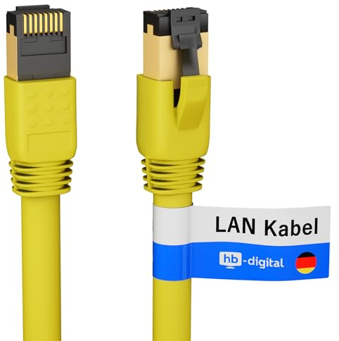 HB-DIGITAL 1m Câble Ethernet CAT 8 Cordon de brassage - Certifié GHMT - Cable Réseau AWG 24 S/FTP LSZH 40Gbps 2000MHz cuivre pur avec connecteurs RJ45 dorés pour Switch Routeur Modem PC - Jaune
