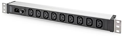 DIGITUS 19 Zoll Steckdosenleiste – 9 C13 Abgriffe – C14 Eingang – 1HE | 10A Eingangssicherung – Für 19 Zoll Netzwerk- und Serverschränke