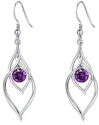 Qings Orecchini Pendenti Pietre Portafortuna Orecchino Gemma Viola Solitario, Argento 925, Compleanno, San Valentino, Regalo per Donna