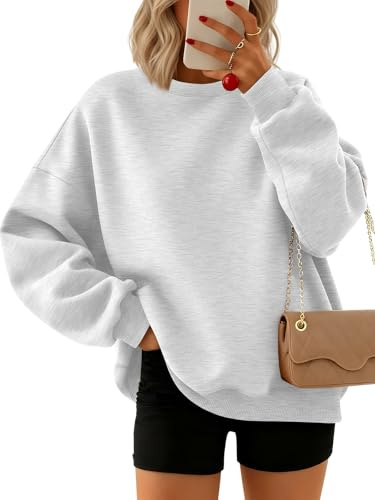 Trendy Queen Sweatshirts for Women Hoodies Oversized Crewneck Tops Sweaters Comfy Fall Winter Outfits Clothes 2026 Fashion Grey M