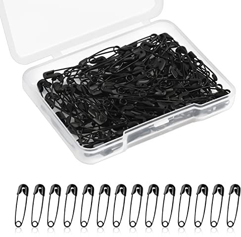 150 Stück Sicherheitsnadeln, 19mm Mini Sicherheitsnadeln für Kleidung Metall Sicherheitsnadel für Kleidung Nähen Basteln Schmuckherstellung (Schwarz)