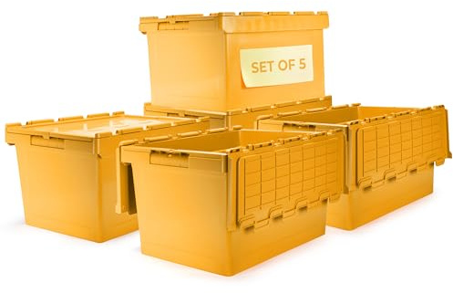 Plastic Storage Boxes with Lids - Heavy Duty Boxes - Toy Box Storage -Large Stackable or Moving Box Crates for Home, Garage, Wardrobe - Stacking Box with Lid - Yellow