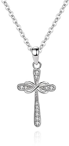 Belons Damen Kette Mädchen Halskette Kreuzkette 925 Sterling Silber Zirkonia Kreuz Infinity Anhänger Kette mit Anhänger