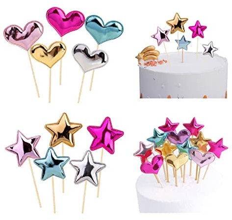 KQNM 100 pezzi decorazioni torta compleanno Cake Topper Kit fai da te Cake Topper Baby Showr Forniture per feste di compleanno includono cuore stella forma