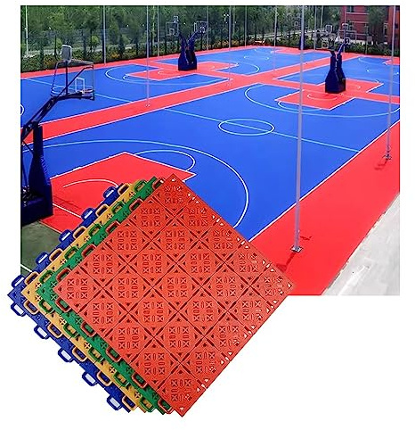 Sportboden 25CM Weatherproof Sports Floor mat for Indoor Outdoor, Basketball Court Anti Slip and wear-Resistant Modular Interlocking Floor Tiles, 4 Colors (Color : Red, Size : 10PCS)