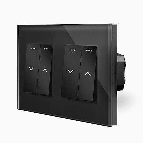 Interruptor de persiana doble basculante para caja de limpieza UP DE en marco de cristal de 2 compartimentos, color negro LUXUS-TIME