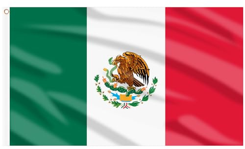 AhfuLife Bandera de Mexico 90cm x 150cm, 2 Piezas Bandera Mexicana con Agujeros de Latón en Ambos Lados, para Decoraciones de Fiestas, la Copa del Mundo, Día Nacional, Jardín, Calle