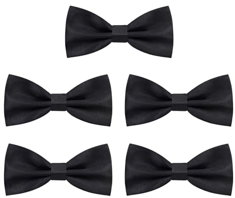 EUPSIIU 5 Pezzi Papillon Uomo, Tinta Unita Papillon, Papillon da Annodare con Gancio, Papillon da Uomo Vintage Regolabile, Uomini E Ragazzi Papillon in Nero Colori per Feste, Matrimonio (Nero) (Nero)