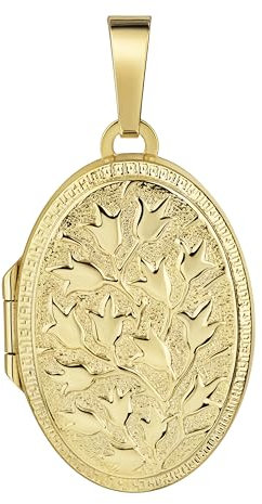 JEVELION Medaillon 333 Gold ovaler Amulett Anhänger für 2 Bilder zum Öffnen für Damen mit Schmuck-Etui und Halskette