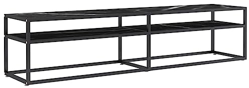 vidaXL TV Schrank Lowboard TV Möbel Tisch Board Sideboard Fernsehtisch Fernsehschrank HiFi-Schrank Schwarz Marmor-Optik 180x40x40,5cm Hartglas