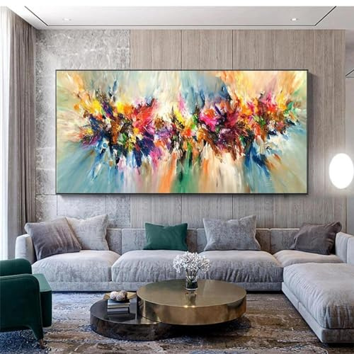 Große Leinwand-Wandkunst, gerahmt, Gemälde, Kunst, abstraktes, farbenfrohes Wohnzimmer, große Bilder, Poster, Drucke, Wandkunst, 100 x 200 cm/(39 x 78 Zoll) mit schwarzem Rahmen