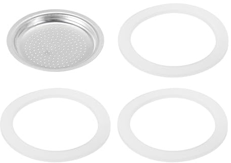 sourcing map Stovetop Espresso Maker Replacement Aluminium Coffee Pot Parts with 1pcs Filter and 3pcs Silicone Gasket Seals 49x41x5.5mm for 2-Cup Mocha Coffee Maker Pot(Silver)