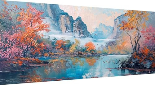 Qiaoqoo Landschaft Diamond Art Painting Diamond Painting Bilder Erwachsene Basteln Runde Steine Strass Stickerei Kreuzstich Kunst Handwerk Diamant Malerei Set für Haus Wanddekoration 75x30cm