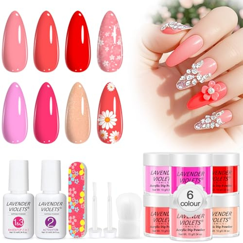 Lavender Violets 6 Farben Acryl-Dip-Pulver-System Leuchtendes Rosa Rot Dipping Powder French Nail Nagelkunst Maniküre DIY Salon M208