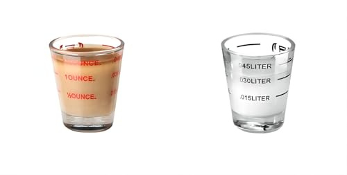 Glass Measuring Cups for Small Amounts of Liquids Such as Milk, Coffee, Cocktails, Whisky, Tequila, Spirits and Wine, 2 Pcs - One Red, One Black (45ML)