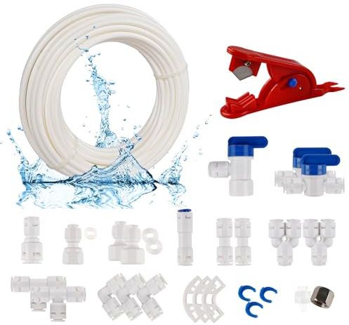 ilauke 15M Water Supply Pipe Tube, Fridge Connector Kit with 1/4 PE Pipe Hose Tube, Water Filter Fitting for Ice Maker RO Filter System Fridge Refrigerator