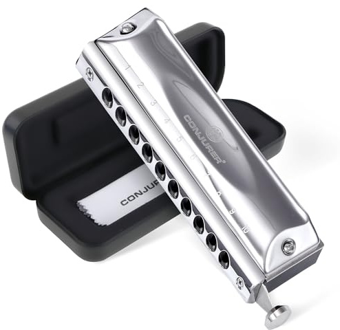 Conjurer Chromatische Mundharmonika C-Dur 10-Loch Harp Profiinstrument Harmonika Anfänger Fortgeschrittene, Chromatic Harmonica mit Hervorragender Klang, 1040 C Dur, Silber