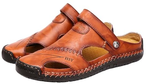 Sandalias de piel para hombre, sandalias cerradas, sandalias de malla transpirables, zapatos de verano, zapatos de playa, antideslizantes, modernas, ligeras, tallas 38-48, marrón1, 43 EU
