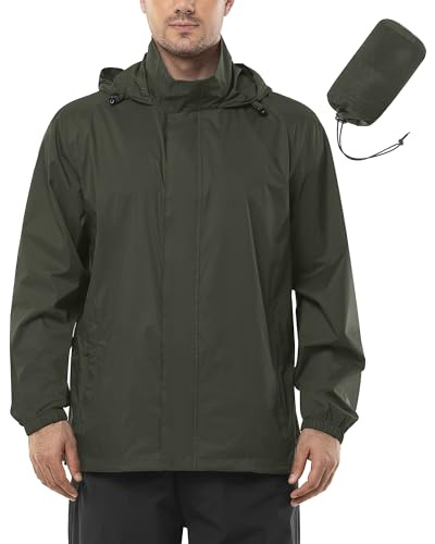 Outdoor Ventures Regnjacka män vattentät ultralätt tunn vikbar regnrock andas cykel regnjacka sport, Armégrön, 4XL