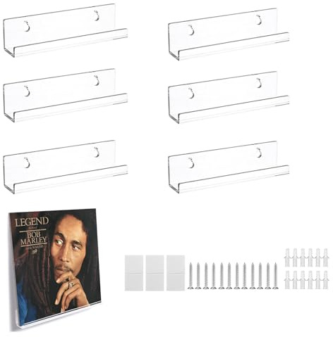 Palmcee 6 Stück Schallplattenständer, Vinyl Schallplatten Wandhalterung, Schallplatten Regal Wand mit Schrauben Zubehör, Acryl Schallplatten Display Ständer, Transparent CD Regal (10 x 3.5 x 3.5 cm)