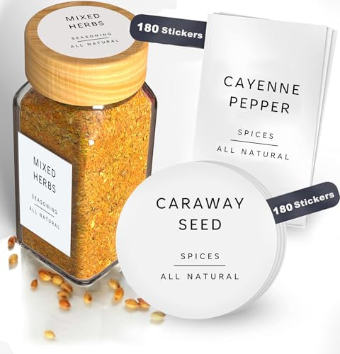 Livabl Spice Jar Labels, Pantry & Spice Stickers for Jars - 360 Labels for UK Spices Herbs & Seasonings (White 3.2x5.7cm)