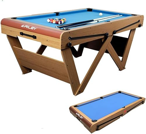 Riley W Leg 6ft Snooker & Pool Table - No Assembly Required - Includes Set of 7/8-inch Pool Balls, Set of 3/4 Snooker balls & Cues