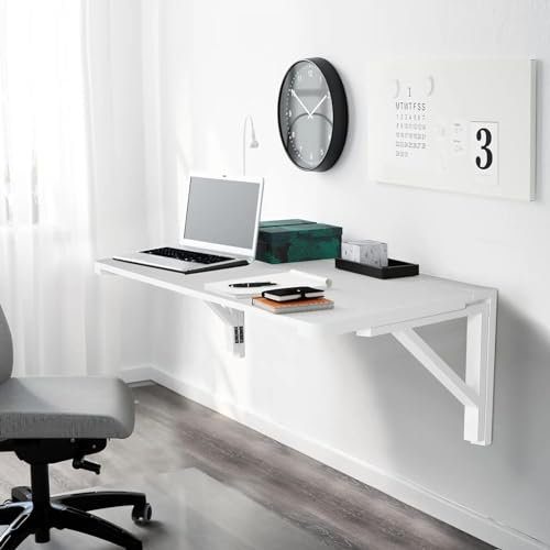 Küchen-Ess- und Stehtisch, Wandmontage, Klappregal mit Halterungen – weißes Holz, schwebender Schreibtisch für Computer, robuster Klapptisch (Größe: L40 x B25 cm/L16 x B10 Zoll) To pursue happiness