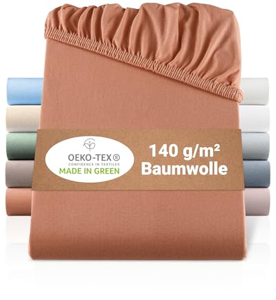 BaSaTex Bio Jersey Spannbettlaken 140x200 cm - Spannbetttuch aus 100% Bio Baumwolle GOTS-Zertifiziert - 140x200-160x200 cm - Farbe: Terrakotta