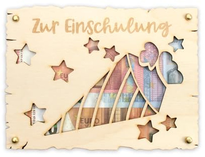 Kreative Feder 3D Glückwunsch-Karte zur Einschulung aus Holz – Holzkarte für Geldgeschenke; Größe ca. 14,6 x 19,7cm (Einschulung)