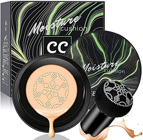 Mushroom Head Air Cushion CC Cream Foundation, Moisturizing & Long-Lasting Concealer Makeup Base, Full Coverage BB Cream, Lasting Even Color Correcting Concealer for All Skin Types (Buff Beige, #04)