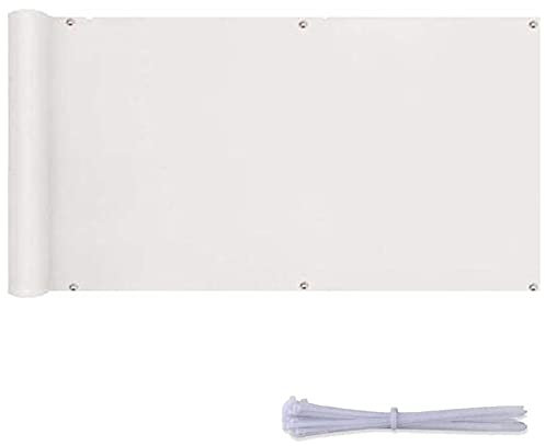 Toldo lateral para revestimiento de balcón, 1,1 x 4 m, protección contra el viento y los rayos UV, red de tela con bridas de nailon y cordón para barandilla de balcón, color blanco