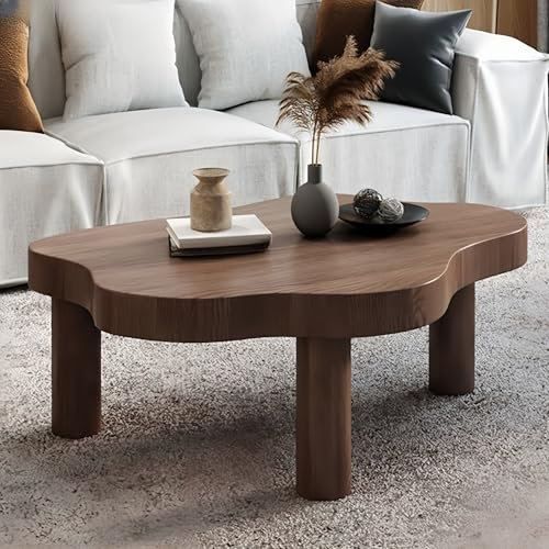 Table Basse Ronde Design Nordique Minimaliste Bois Épais Bords Arrondi Facile à Nettoyer Idéal Salon Chambre à Coucher Finition Noyer