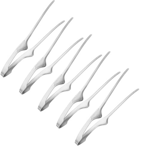 M METERXITY 5 Pcs Korean and Japanese BBQ Tongs 9.5 Inch Barbecue Tongs 304 Stainless Steel Kitchen Self-Standing Grill Non-Slip for Grill/Salad/Camping/Cooking [Silver]