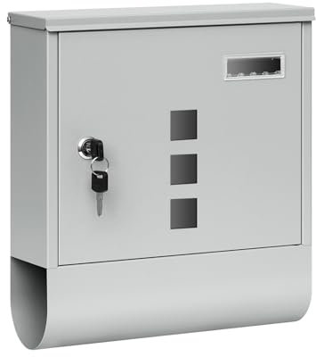 WOLTU Cassetta Postale da Esterno, Cassetta delle Lettere da Muro, con Area per Giornali, 3 Finestre Trasparenti, Coperchio Incernierato, 2 Chiavi e Serratura, Grigio, 30,5x33,5x9cm