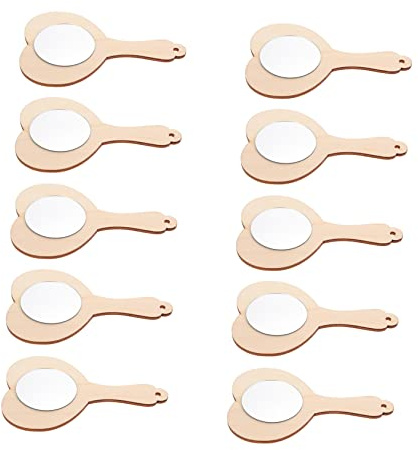 Angoily 10 Stück Selbstgemacht Holzhandspiegel Herzform Tragbar Unbemalt Pädagogisches Bastelset für Kinder Kreatives Malmaterial